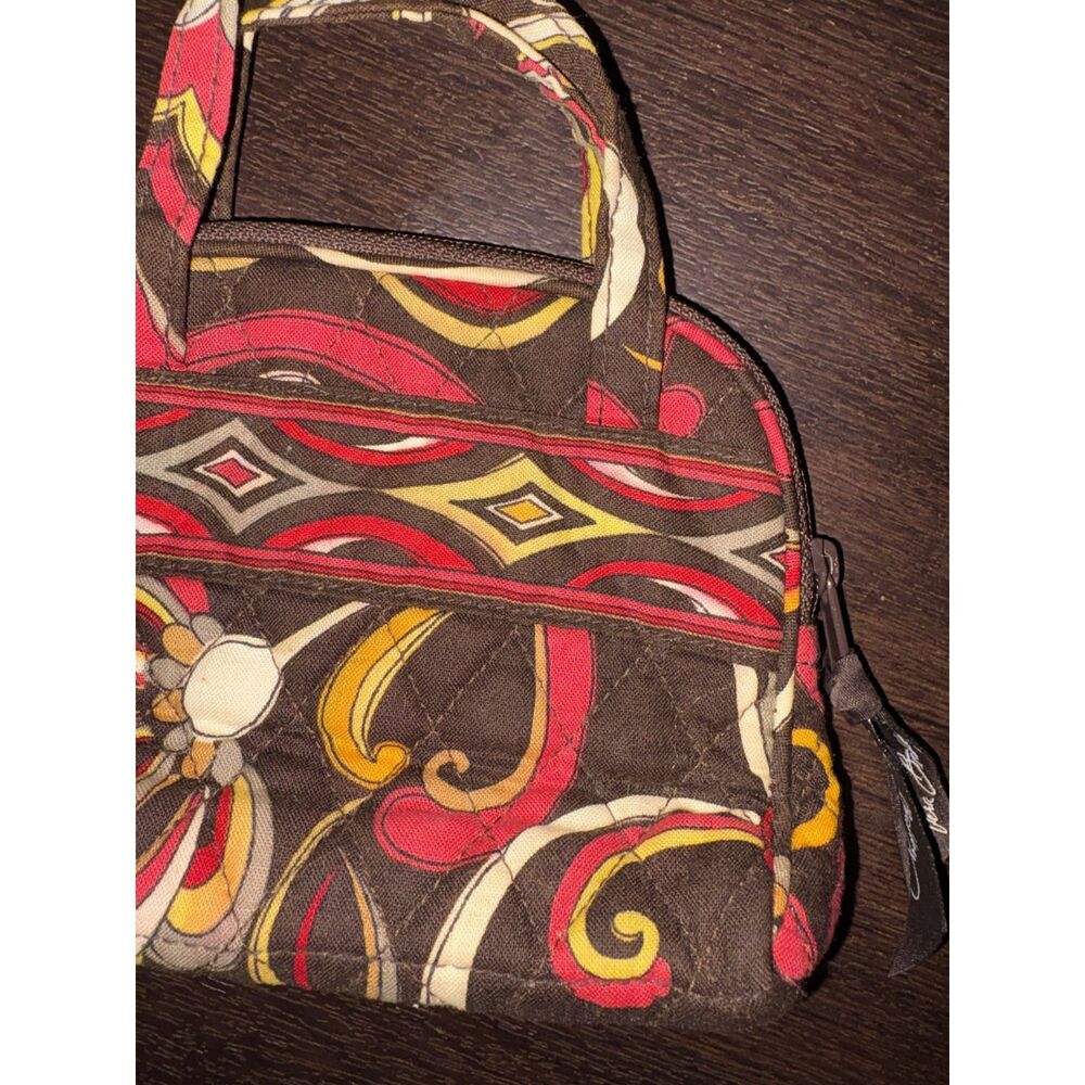 Vera Bradley Retired Puccini Mini Coin Purse / Micro Bag Floral Brown Red Yellow - Picture 12 of 13